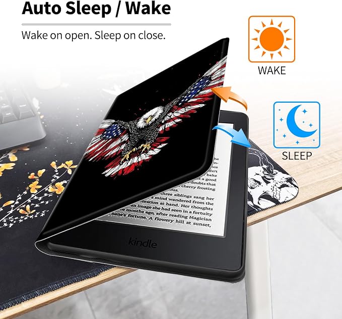 Case for All-New 7 Kindle Paperwhite 12th Gen 2024 &amp Kindle Colorsoft Signature EditionPU Leather Cover with Auto Sleep Wake FeatureAmerican Flag Eagle
