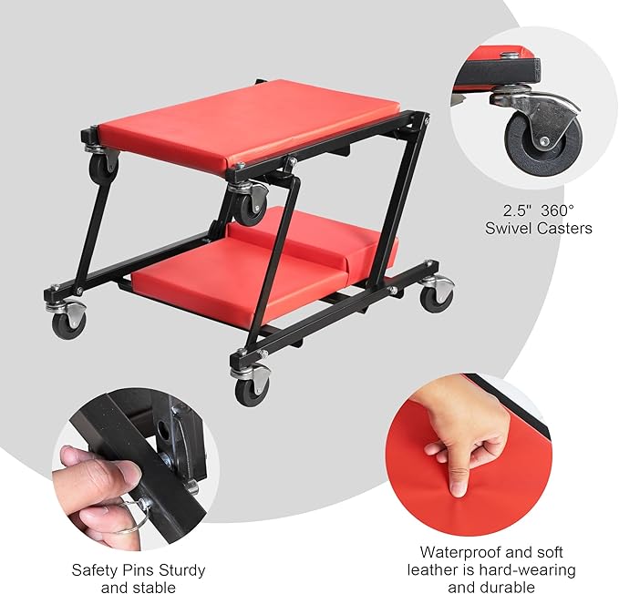 Big RED Z-Creeper Seat,36" Foldable Creeper,2-in-1 Garage Shop Creeper for Auto Repair,36" RED,300 Lbs Capacity,with 6 Pcs Wheels,ATR6505R,Torin