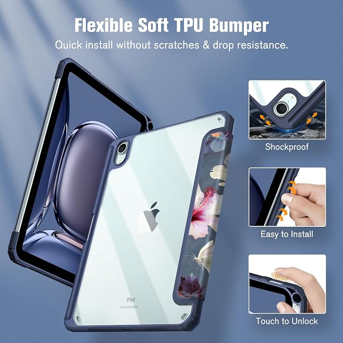 Fintie Clear Case for iPad mini 7th Generation (A17 Pro) / mini 6 8.3 | Slim Hybrid Shockproof Hard PC Back Cover Pencil Holder Viewing &amp Typing Angles Auto Sleep/Wake Black