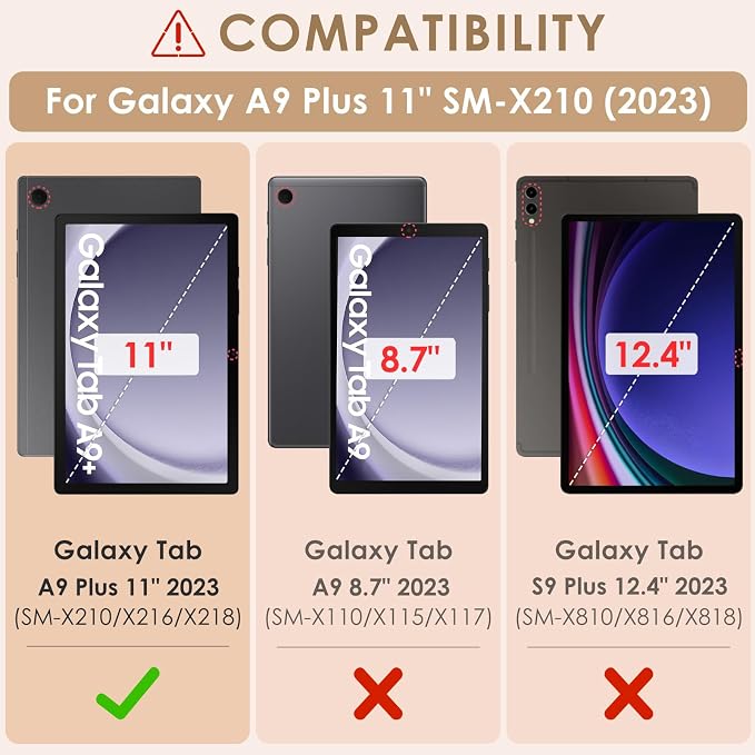 DETUOSI Galaxy Tab A9 Plus Case - Shockproof with 360 Stand &amp Strap Heavy Duty for SM-X210/X216/X218 Black