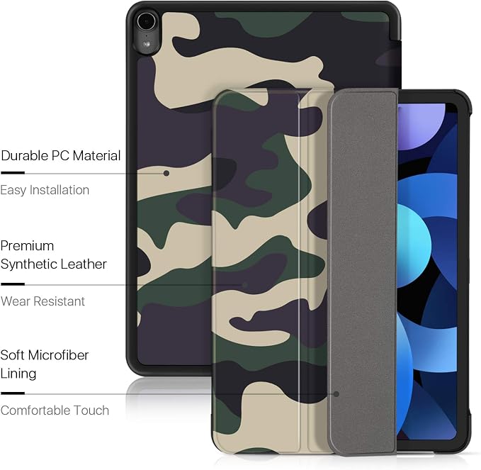 TNP Cover Case for iPad Air 11 Inch M2 6th 2024 5th 4th Generation(2022 2020) - 10.9 Almond Blossom Case with Pencil Holder for 2nd Gen Apple Pencil - Protective Cover with Trifold Stand