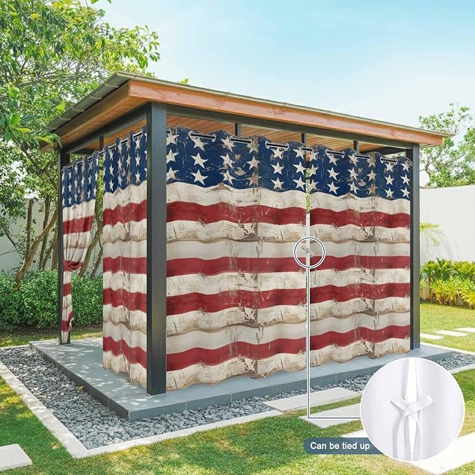 4th of July Outdoor Curtains for Patio USA Flag Independence Day Vintage