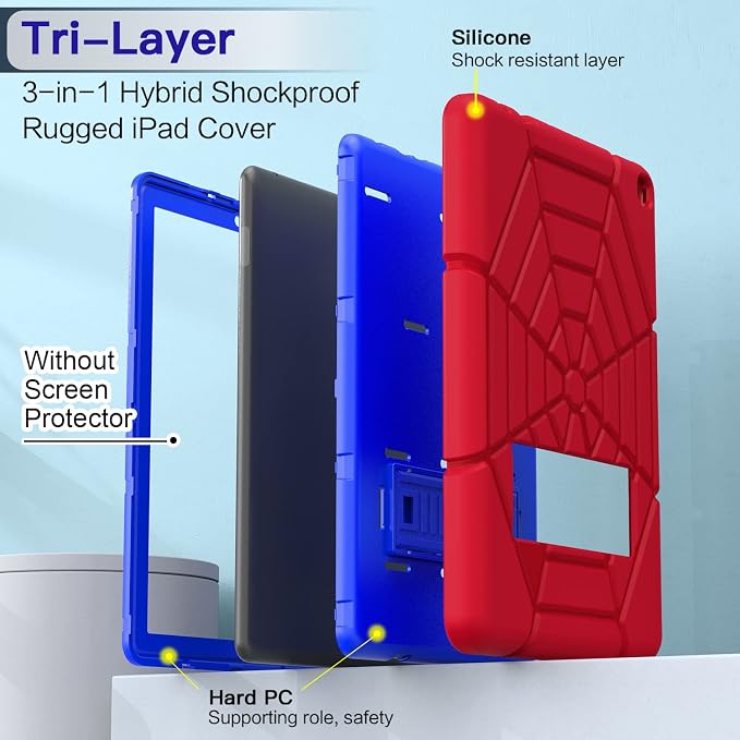 Grifobes (for 13th/11th Generation 2023/2021 Release) Tablet 10/10 Plus Tablet 10 Kids/Kids Pro 3-in-1 Heavy Duty Shockproof Rugged Protective Cover with Stand (Black+Red+Red)