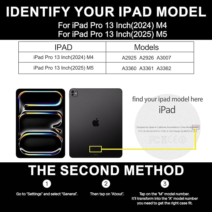 Leather Case for iPad Pro 13 Inch M5/M4 2025/2024Silver Black | Genuine Leather Cover with Pencil HolderProtective Smart Folio Auto Sleep/WakeShockproofAdjustable Stand