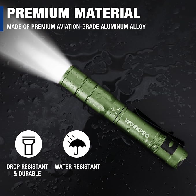 WORKPRO Rechargeable Pen Light 2 Pack Ultra-Compact EDC Flashlight Black | Mini Flashlight Pocket Flashlight with Clip Memory Function and 2 x USB C Cable Included