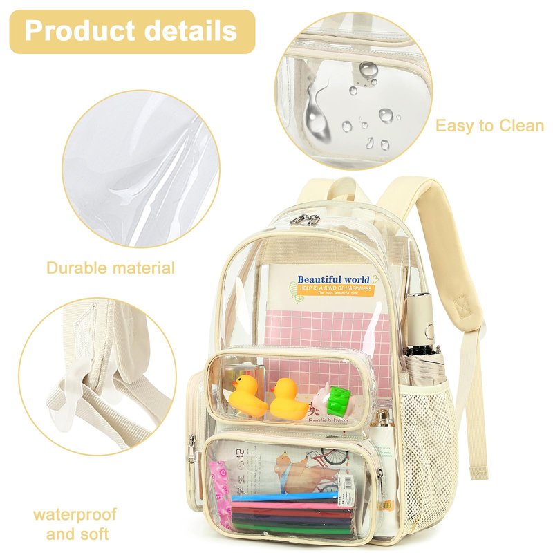 BTOOP Clear Backpack Heavy Duty Transparent Backpack 17" See Through Bookbag for College Work Festival Security with Padded Strap Large Capacity