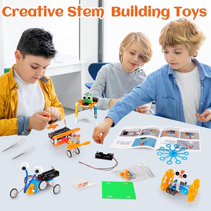 STEM Robotics Kit 6 Set Science Experiments Project Activities Toys for Kids 4-8 8-12 Engineering Building Electronic Motor Robot Kid Craft Boy Girl 5 6 7 8 9 10 12 Year Old Outdoor Toy