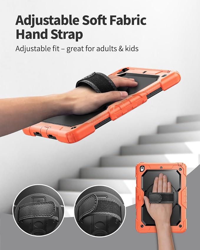 Ambison Case for iPad (A16) 11th/10th Generation 11''/10.9'' Black | Hand Strap 9H Tempered Glass Screen Protector Rotating Stand Shoulder Strap Heavy Duty Shockproof Pencil Holder