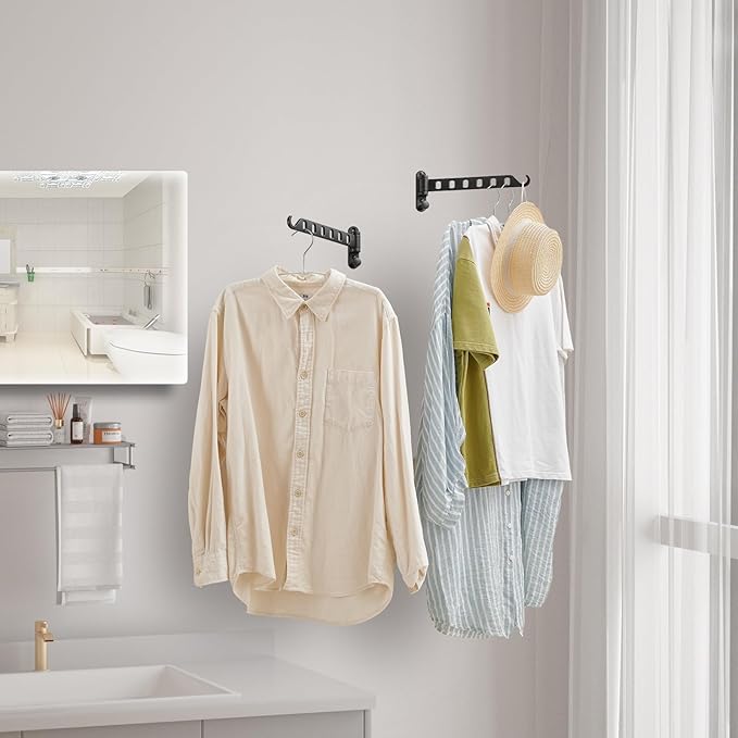 Laundry Drying Rack Wall Mounted Clothes Drying Rack Clothes Hanger Coat Hanger Garment Hooks Metal Clothes Hooks Black
