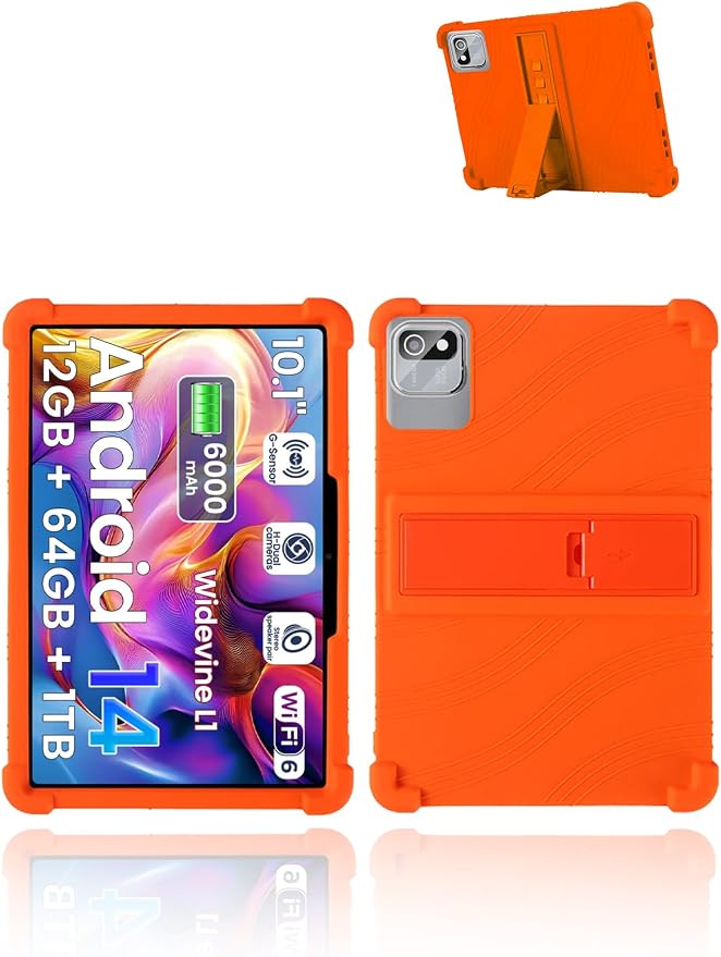 for tabtrust T10B-B Android 14 Gaming Tablet10.1 2.5K Ultra Clear Display Tablet Model CaseSoft Silicone Adjustable Stand Cover Lightweight Kids FriendlyBlack.
