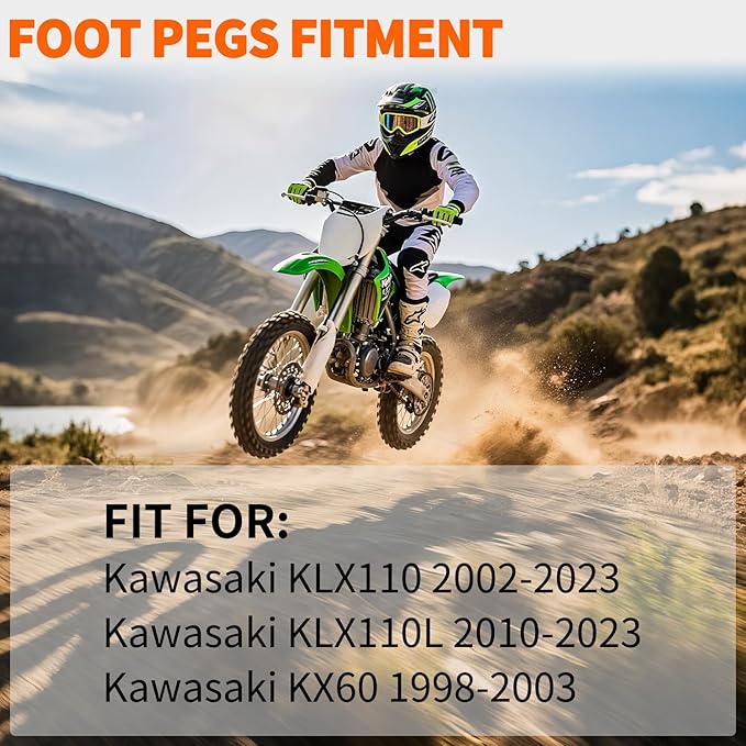Nilight Motorcycle Foot Pegs Dirt Bike Footpegs Fit for Kawasaki KLX110 2002-2023 KLX110L 2010-2023 KX60 1998-2003 CNC Foot Pegs for Motorcycles Heavy Duty Aluminum Alloy Foot Rests, Green