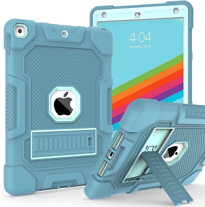 TIMISM Case for iPad 9th/8th/7th Generation(2021/2020/2019) Heavy Duty Military Grade Shockproof Rugged Protective 10.2 Cover with Built-in Stand for iPad 9 8 7 Gen Black+Green