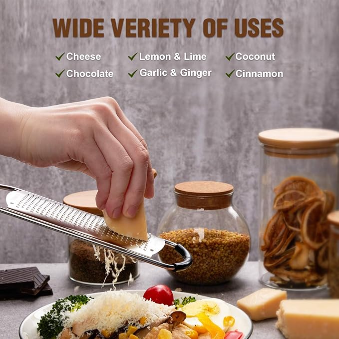 Tomorotec Stainless Steel Cheese Grater w/Wood Handle for Parmesan Cheese