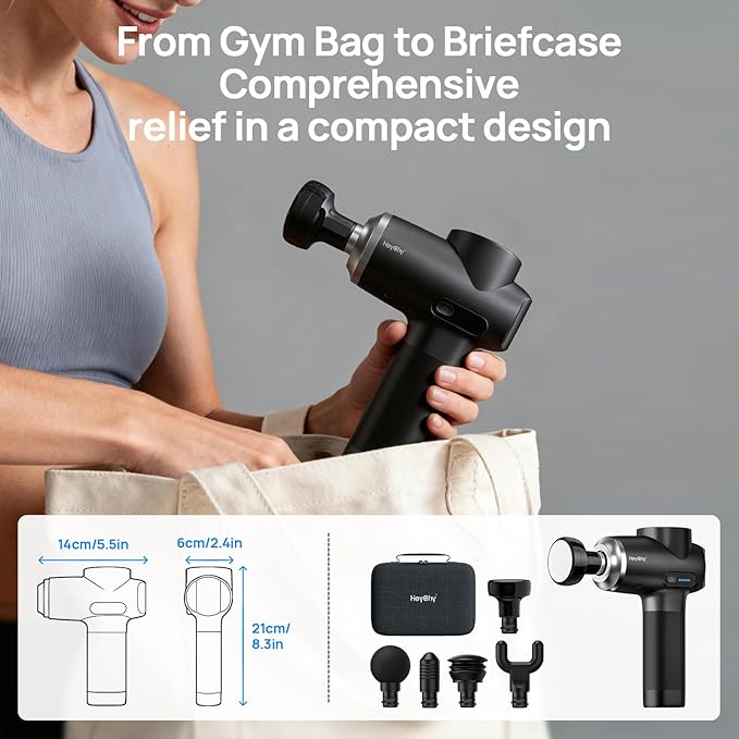 HEYCHY Professional Muscle Massage Gun with Heat, Portable Handheld Muscle Massager, Percussion Back Body Masajeador 12mm Amptitude for Athletes, Runner,Electric Back Massager for Men Women