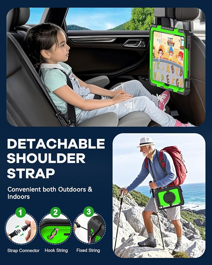 Cantis Case for iPad 9th/8th/7th Generation with Screen Protector iPad 10.2 Case 2021/2020/2019 with 360 Degree Rotating Stand/Shoulder Strap/Pencil Holder Alpine Green