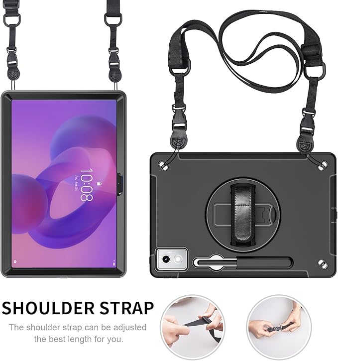 ZenRich Rugged Case for Lenovo Idea Tab Pro 12.7inch,Heavy Duty Shockproof Protective Case w/ [360 Rotating Kickstand] [Hand Strap][Shoulder Belt] for Lenovo Idea Tab Pro 2025 Realease Black