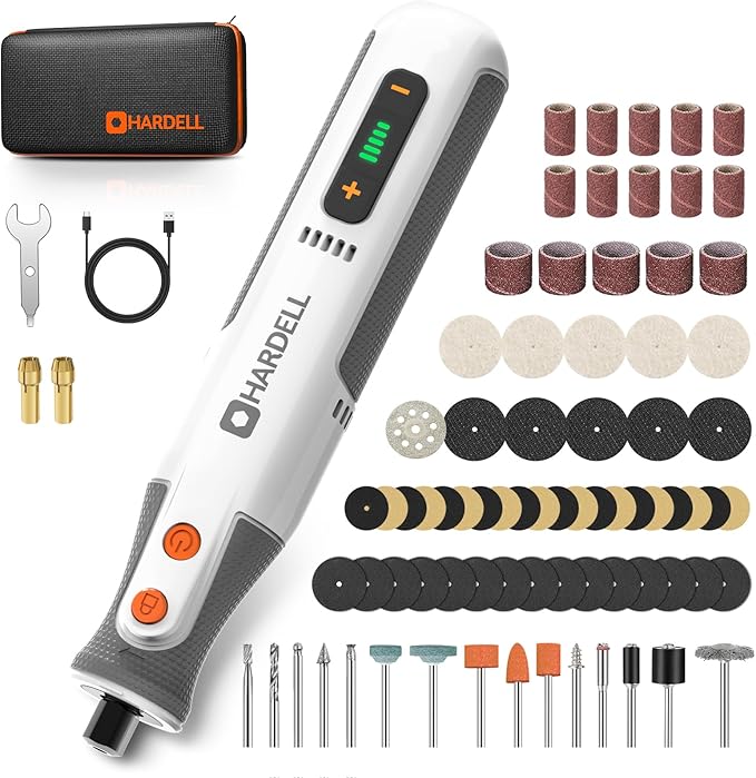 HARDELL 8V Cordless Rotary Tool Kit, 5 Variable Speed, 80 Accessories, 28000RPM, Power Tool for Sanding, Polishing, Engraving, Grinding, Drilling, DIY Crafts