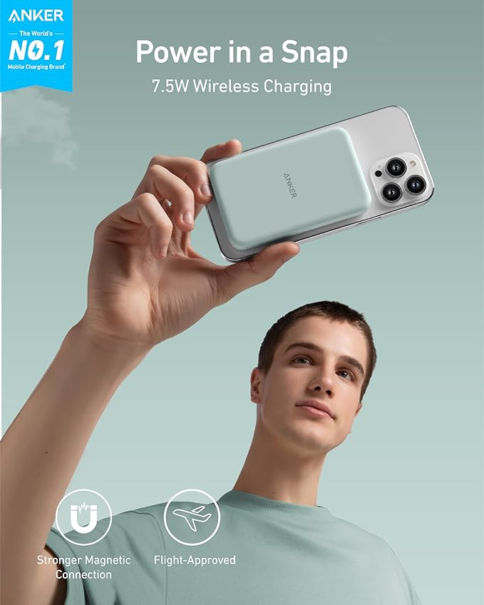 Anker 621 Magnetic Portable Charger (MagGo), 5,000mAh Wireless Power Bank with USB-C Cable, Magsafe-Compatible Battery Pack for iPhone 16/15/14/13/12 Series