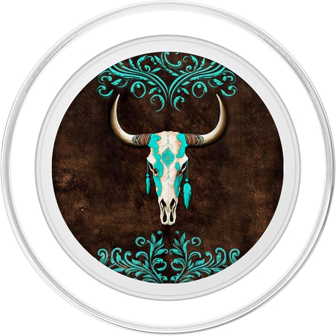 Skull Bull Western Cowgirl Cowboy Rural Rustic Vintage Ranch PopSockets Adhesive PopGrip