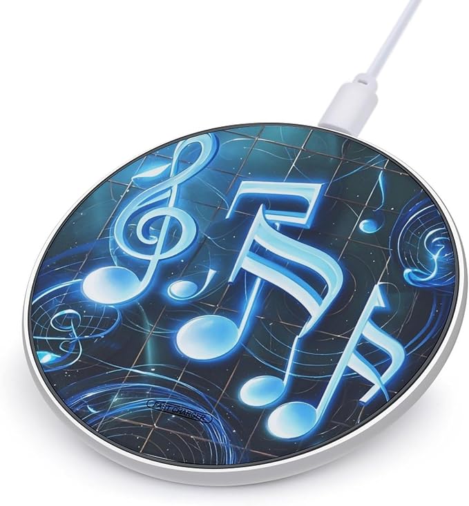 Blue Musical Notes Wireless Charger 10W Portable Fast Wireless Charging Pad Compatible with Phone Slim Charging Station Lightweight Charger Mat Charging Block for Travel Home Office