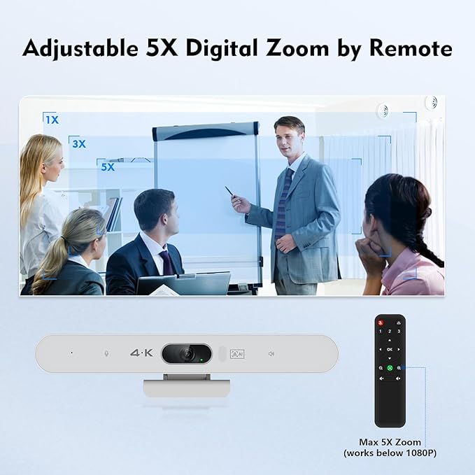 TOALLIN 4K Conference Room Webcam with Mic and Speaker, Ai Auto-Framing & Voice-Tracking, USB Video Bar, All-in-One Video Conference Camera for Online Meetings, Video Calls