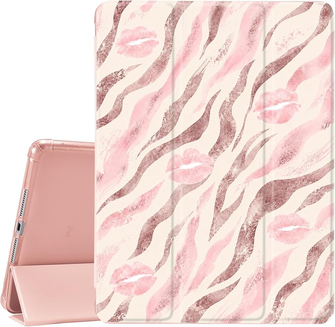 JOYLAND Pink Bow Compatible with iPad 6th/5th Generation (2018 2017 Model 9.7 Inch)iPad Air 2/Air 1 (9.7 Inch) with Pencil Holder-Trifold Stand Protective Cover with Soft TPU BackBlack