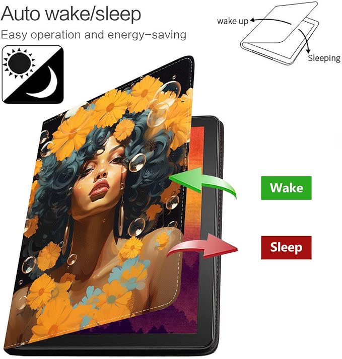 Case for Samsung Galaxy Tab S10 Lite/ S10 FE/ S9 FE 5G 10.9 Inch/ S9 11 Inch - Slim PU Leather Folding Stand Folio Cover with Auto Sleep/Wake - African American Girl