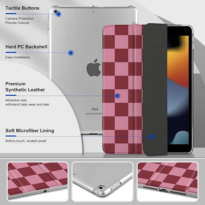 Compatible with iPad 10.2 Inch Case 2021 2020 2019 Smart Lightweight Trifold Stand Hard Plastic Transparent Cover Support Auto Sleep/Wake for iPad 10.2 9th/8th/7th Gen - Bear &amp Cherry