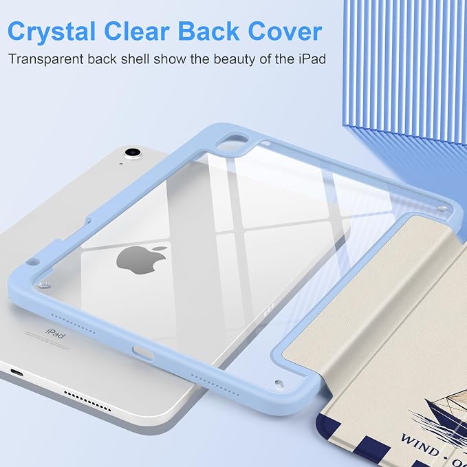 Case for iPad (A16) 11th Generation 11 inch 2025 /iPad 10th Gen 10.9 2022 - Aesthetic Cute Preppy Design Trifold Cover with Soft TPU Bumper Clear Back Auto Sleep/Wake Waves