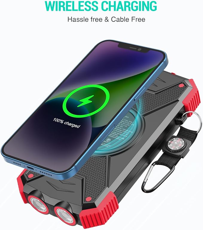 BLAVOR Solar Power Bank 10000mAh Portable Wireless Charger 20W Fast Charging External Battery Pack with USB C for Cell Phones Solar Panel Charging with Dual Flashlight for Camping