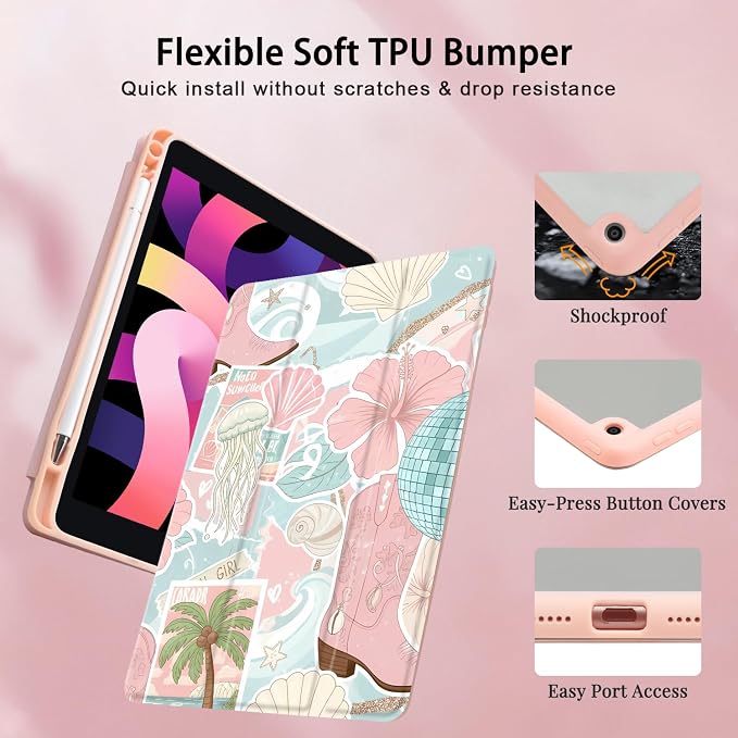 Joyland Brown Leopard Floral for iPad 6th/5th Generation 9.7 Inch 2018/2017Air 2/Air 1 CaseBuilt-in Pencil Holder with Shockproof Cover Transparent Back Shell Auto Wake/SleepBlack