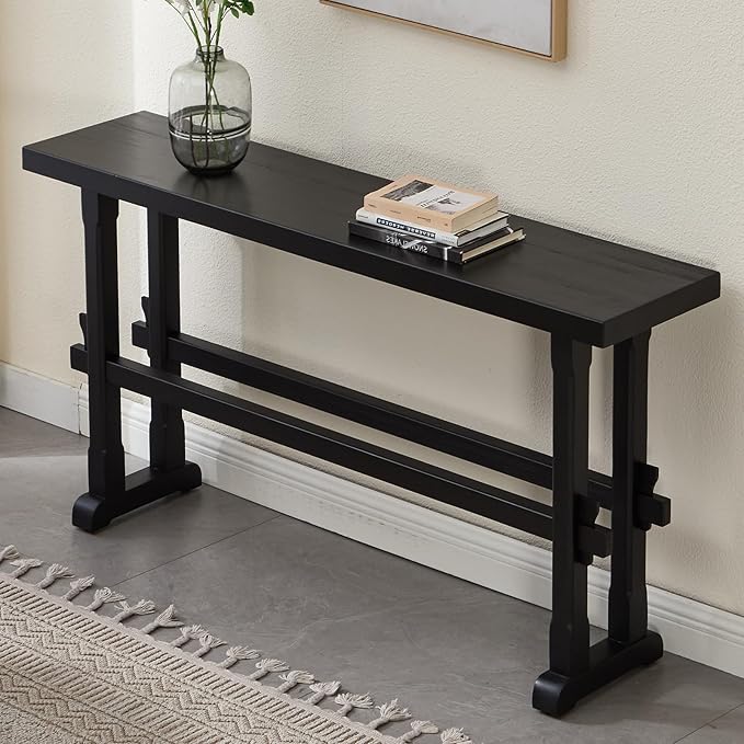 Kmax Entryway Table, 59 inchs Wood Farmhouse Console Table Boho Hallway Table Rustic Couch Table Behind Sofa for Outdoor Entrance Living Room - Black