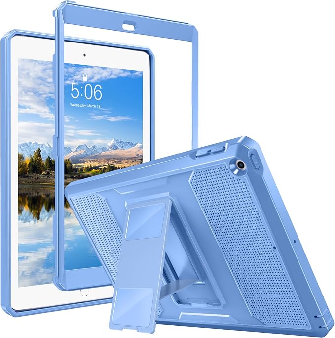 MoKo Shockproof Case Fit 2018/2017 iPad 9.7 6th/5th Generation Black | Heavy Duty Shockproof Full Body Rugged Hybrid Cover with Built-in Screen Protector for Apple iPad 9.7 Inch 2018/2017