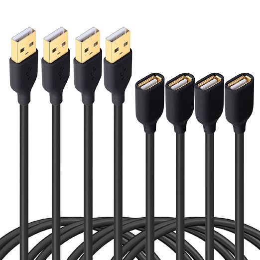 USB Extension Cable 4-Pack 6ft/2m USB 2.0 Extension Cable A Male to A Female Extender Cord for KeyboardMousePrinter-Black