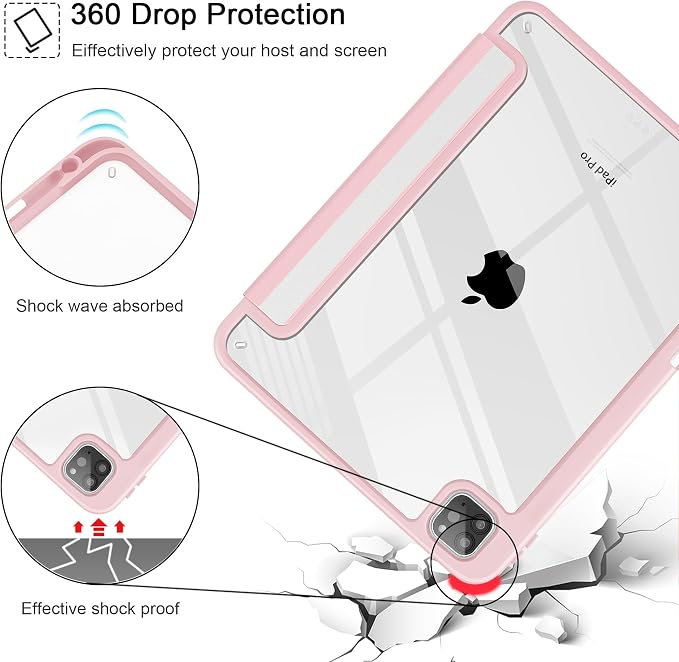 Tuiklol for iPad Pro 11 Inch 4th / 3rd / 2nd / 1st Gen (2022 2021 2020 2018) Case -Built-in Pencil Holder Shockproof Cover Clear Transparent Back Shell with Auto Wake/Sleep Black Flower