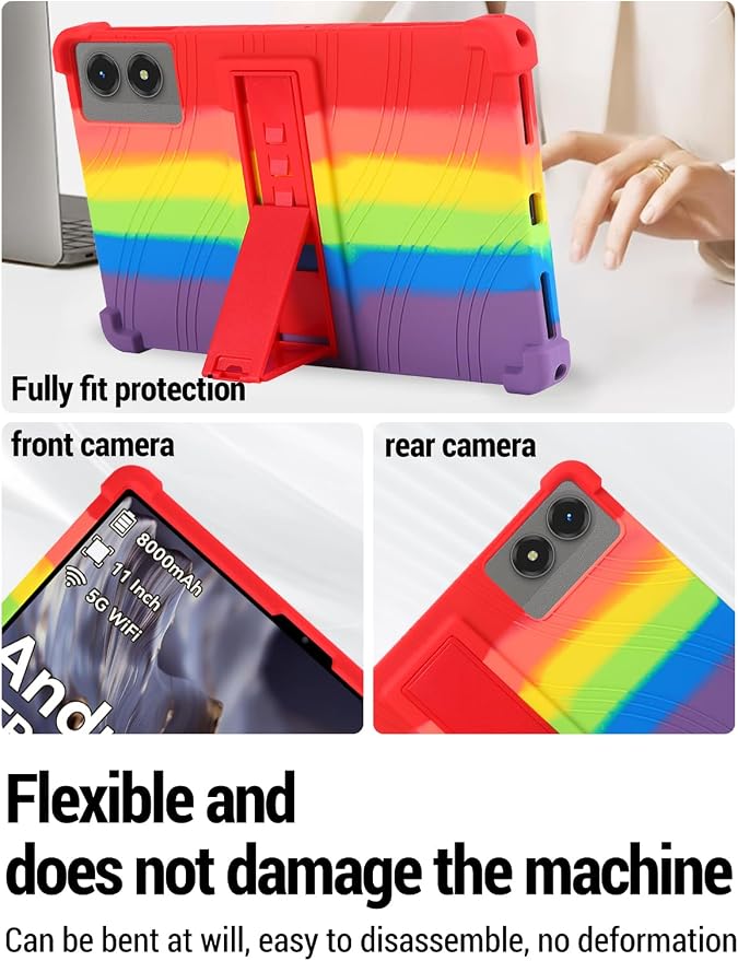 for TABWEE T50 (11 Inch) Android 16 Tablet Protective case ZBAGUG Shockproof Lightweight Silicone Protective Cover with Stand Child-Friendly Protection Easy to Clean Design Black.