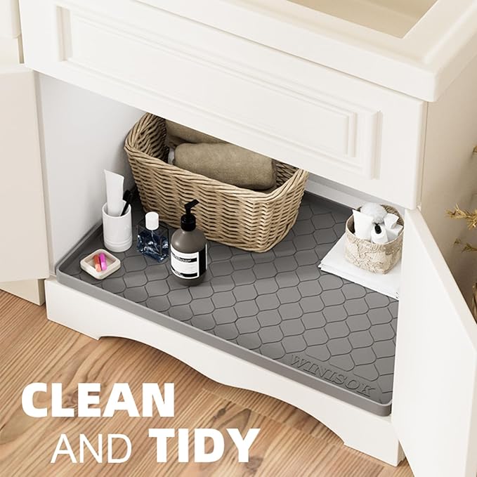 Silicone Under Sink Mat 25" x 19", kitchen Essentials and Gadgets, Shelf liner and Cabinet Protector, Home Organizers and Storage, Waterproof Bathroom Tray