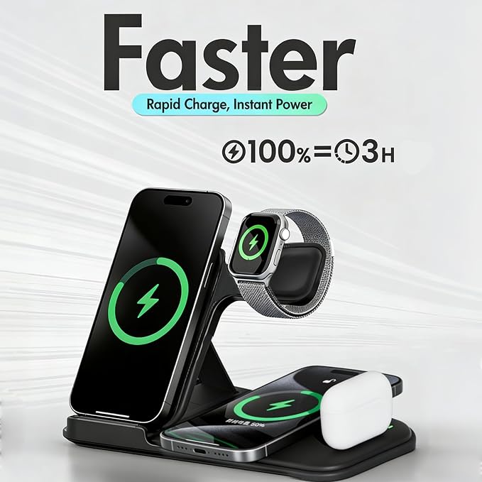 5 in 1 Wireless Charging Station for Multiple Devices Premium Fast Charging Stand for Apple Samsung Android Dual Phone Dock with USB Port for Desk Nightstand