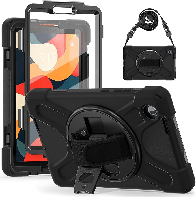 Case for Galaxy Tab S10 FE+ 13.1 2025 with Screen Protector+360 Rotating Hand Strap&ampStand+Shoulder Strap (Black)