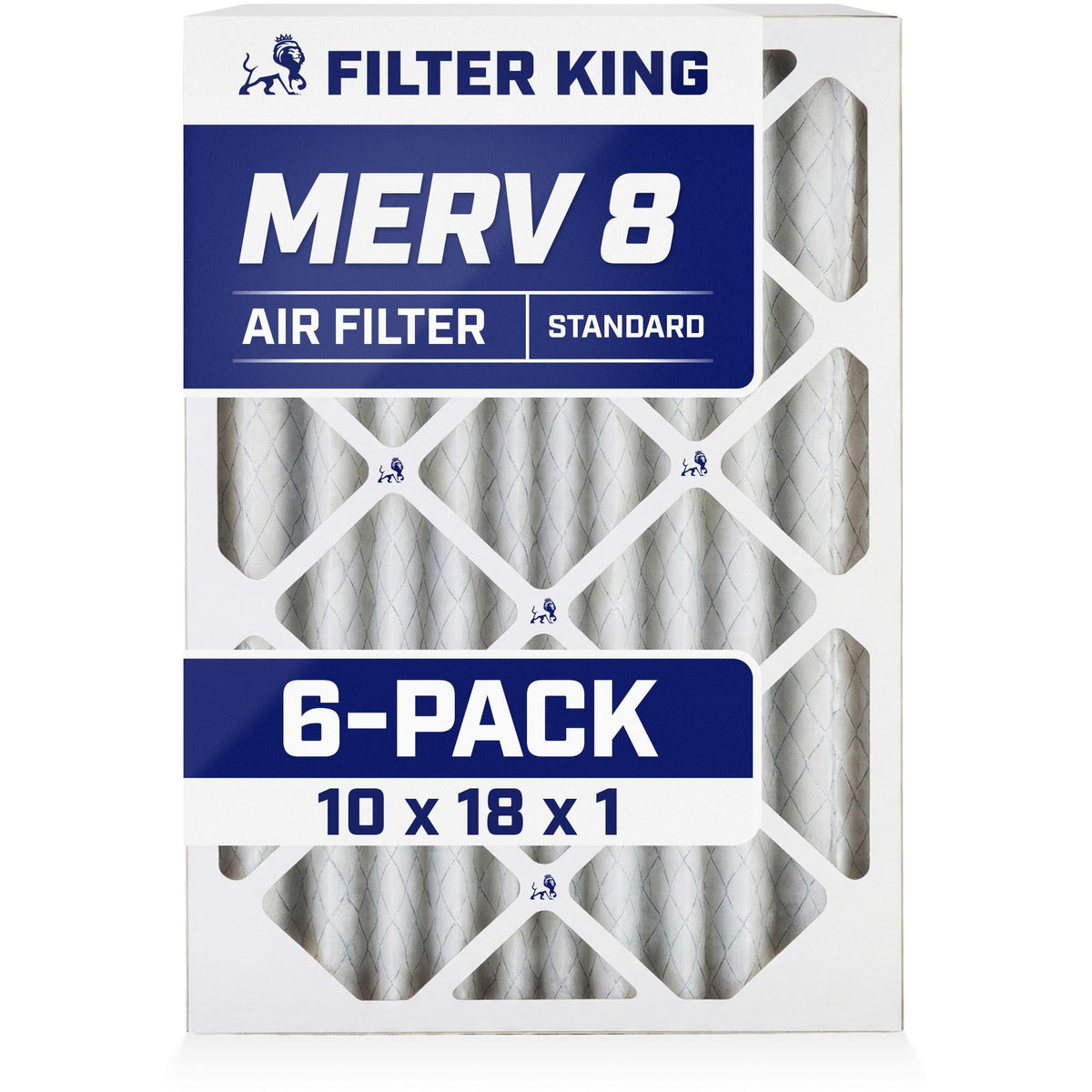 Filter King 10x18x1 Air Filter (MERV 8) (6-Pack) Dust & Allergy Control AC Furnace Filters, MADE IN USA, HVAC, Pleated, Electrostatic (Actual Size: 10 x 18 x .75)