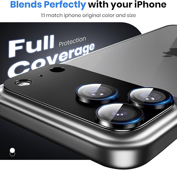 for iPhone 17 Pro Camera Lens Protector - 12FT Shatterproof | Military Grade Protection Strong Adsorption 9H+ Tempered Glass Camera Screen Full Protective Cover Case Friendly Black
