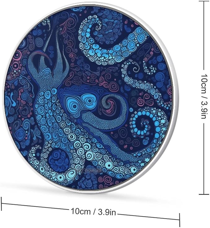 Blue Octopus Wireless Charger with USB Cable Qi-Certified 10W Fast Wireless Charging Pad Portable Charging Station Anti-Slip Slim Charger Mat for All Qi-Enabled Phones
