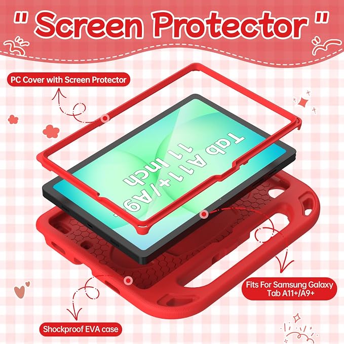 BMOUO Kids Case for Samsung Galaxy Tab A11+ Plus 11” 2026/A9+ Plus 2023 11 inch Tablet with Screen Protector Shockproof Lightweight Stand Handle Galaxy Tab A11 Plus/A9 Plus Case for Kids Black