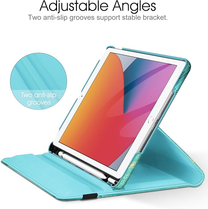 Fintie 360° Rotating Case for iPad 9th / 8th / 7th Generation 10.2 Inch | Swivel Stand Portrait &amp Landscape Viewing Shockproof Cover with Pencil Holder Auto Wake/Sleep Aqua Wave