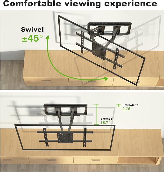 USX MOUNT Heavy Duty Full Motion TV Wall Mount for 60-100 Inch Large TVs, up to 220lbs, Swivel & Tilt, Preassembled TV Mount for 60" 65" 75" 80" 85" 90" 98" 100", Max VESA 800x600mm, Fits 12-24" Studs