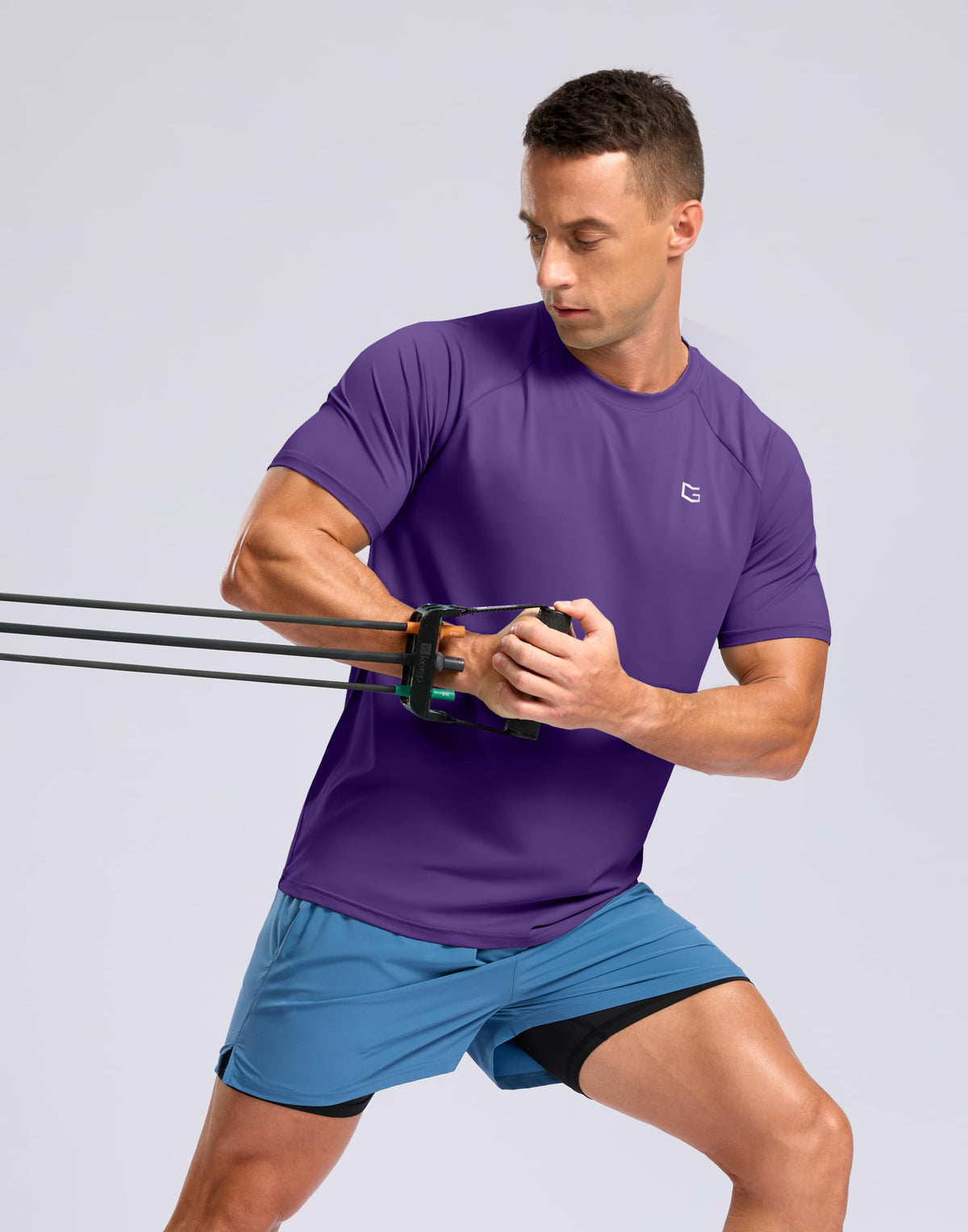 Men's Athletic Workout T-Shirts Moisture Wicking Cooling Running Shirts Short Sleeve Performance Tee for Gym Tennis(Purple,S)
