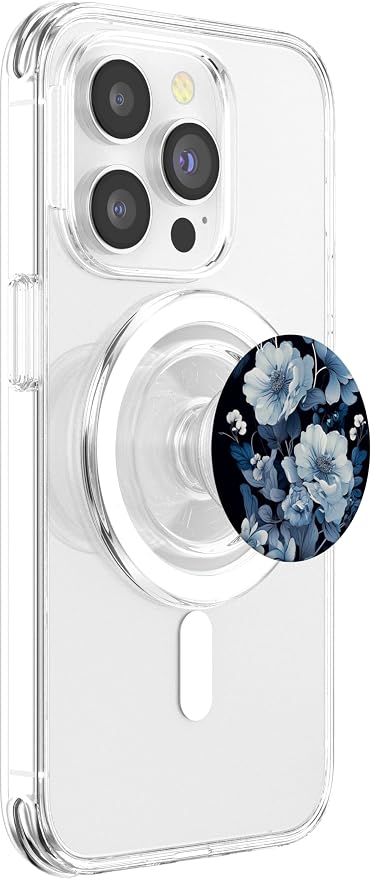 Navy Blue Flowers Florals Pattern Dark Moody Floral PopSockets PopGrip for MagSafe