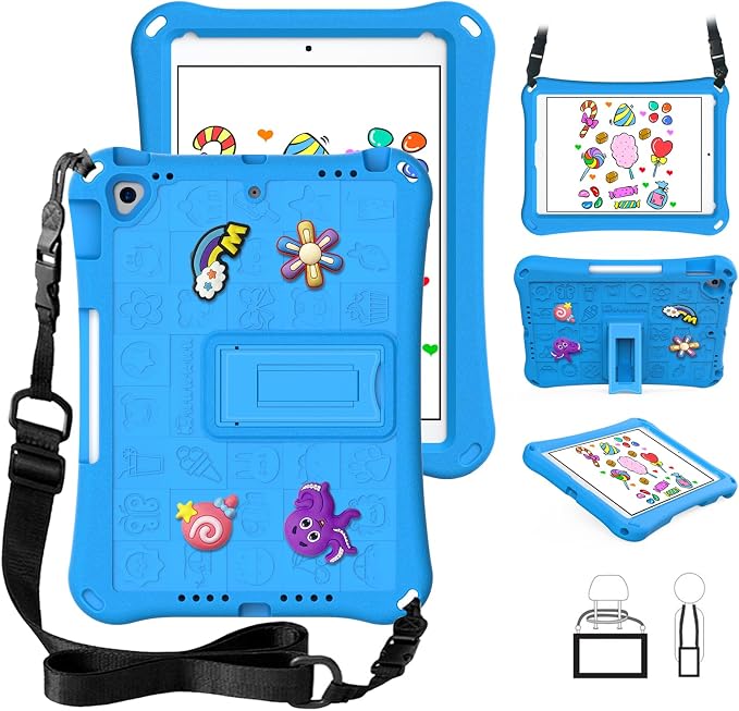 Case for iPad 10.2 Inch 2021/2020/2019/ iPad Pro 10.5 Inch/Air 3rd Gen (2019) Shoulder Strap Kickstand Children Friendly Anti-Scratch Shockproof Case Lightpurple
