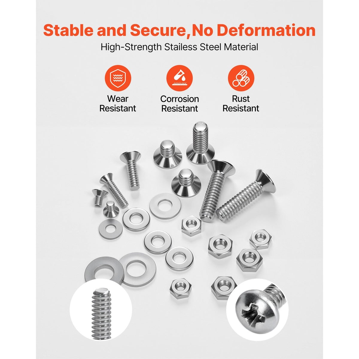 720 Pcs Bolts and Nuts Assortment Kit, Imperial Machine Screws and Flat Washers, Stainless Steel 6-32,8-32,10-24,1/4-20, for Furniture /Equipment/Vehicle Assembly, Silver