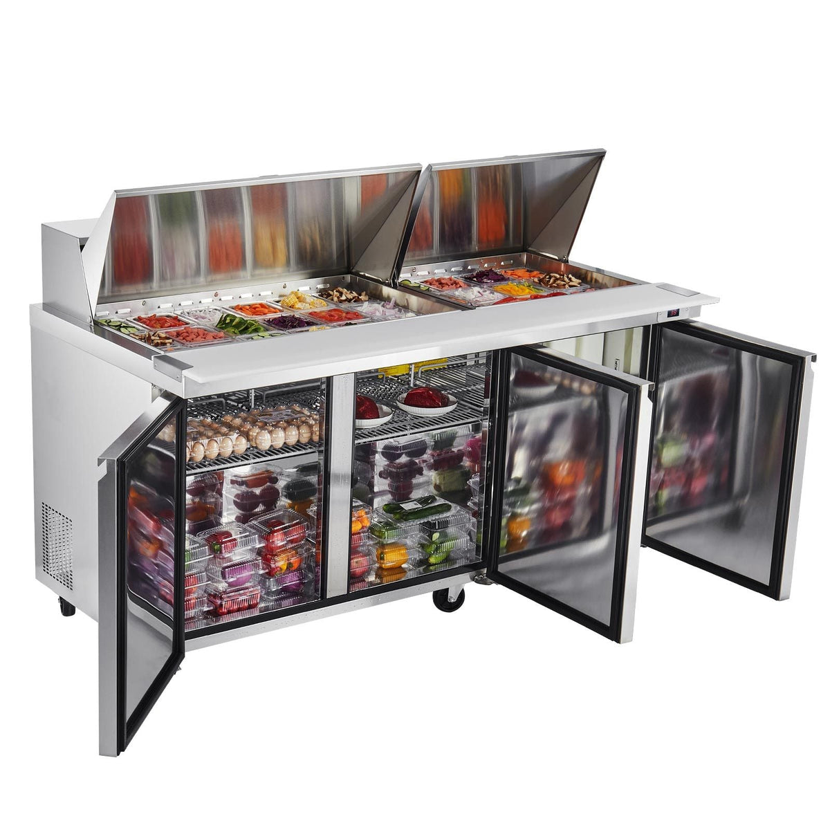 72"W Commercial Refrigerator, 18.7 Cu. Ft Sandwich Prep Refrigerated Table, Mega Top Food Prep Fridge with 30 Pans and Cutting Board, Stainless Steel Salad Prep Cooler for Restaurant, Food Truck